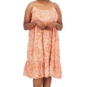 NWT Forever 21 + Orange Paisley Floral Tiered Sleeveless Boho Midi Dress Sz 2X